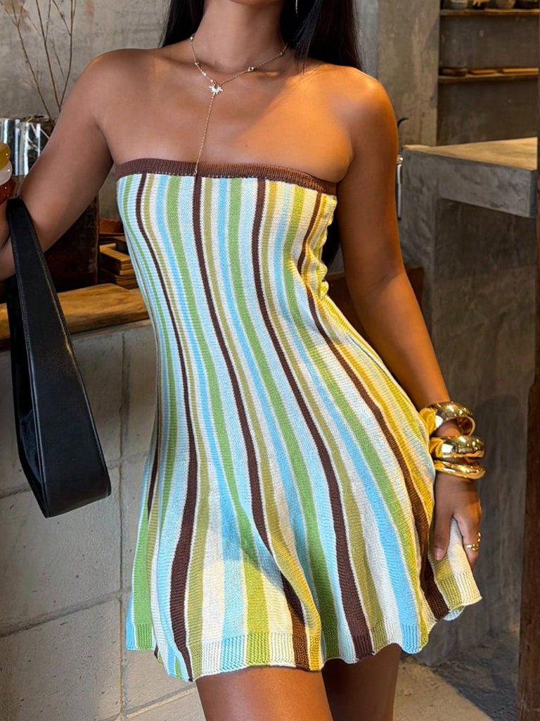 Multicolor Casual Women's Backless Hollow Out Flared Mini Dress